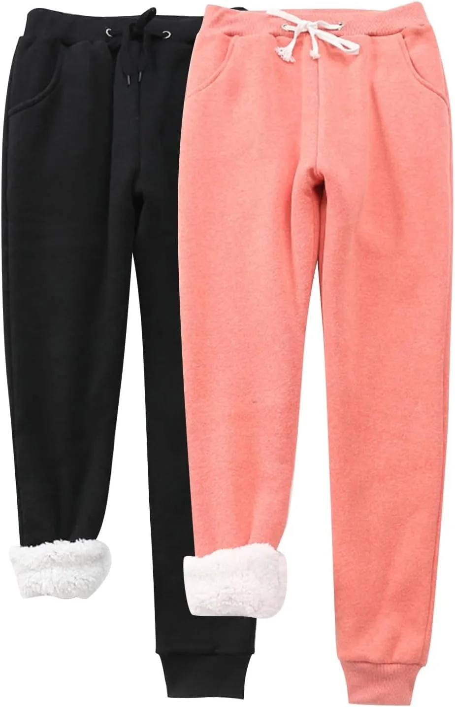 2 Pack: Fleece Sherpa Lined Sweatpants Women Winter Warm Athletic Hiking Running Thermal Joggers Lounge Track Pants