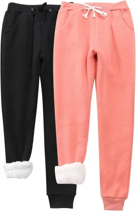 2 Pack: Fleece Sherpa Lined Sweatpants Women Winter Warm Athletic Hiking Running Thermal Joggers Lounge Track Pants