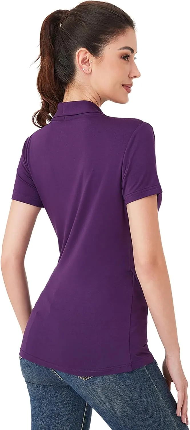 AmlieBoutik Women Casual V Neck Wrap Top Ruched Short Sleeve Office Dressy Blouse Top Asymmetrical Elegant Shirts
