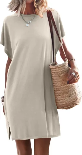 ANRABESS Womens Summer T Shirt Dress 2025 Beach Vacation Travel Outfits Casual Simple Soft Mini Sundress Cover Up Clothes
