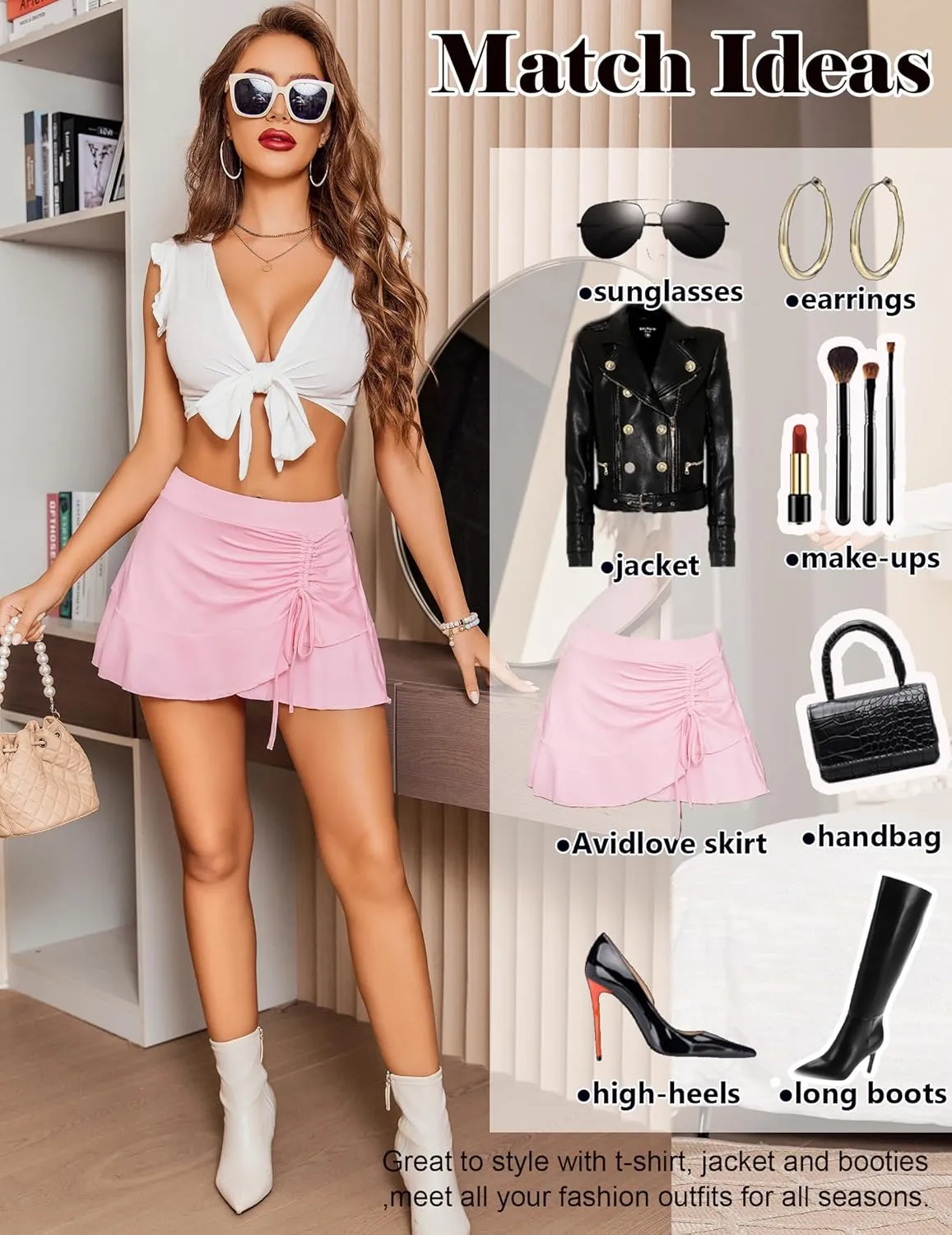 Avidlove Womens Pleated Mini Skirts Drawstring Wrap Ruffle Mini Skirt Sexy Y2k Skirt Ruched Tennis Skater Skirt