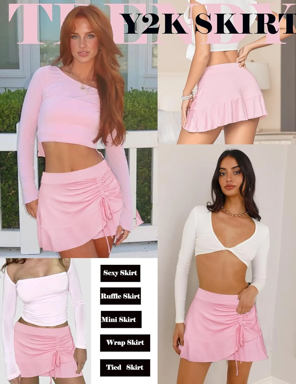 Avidlove Womens Pleated Mini Skirts Drawstring Wrap Ruffle Mini Skirt Sexy Y2k Skirt Ruched Tennis Skater Skirt
