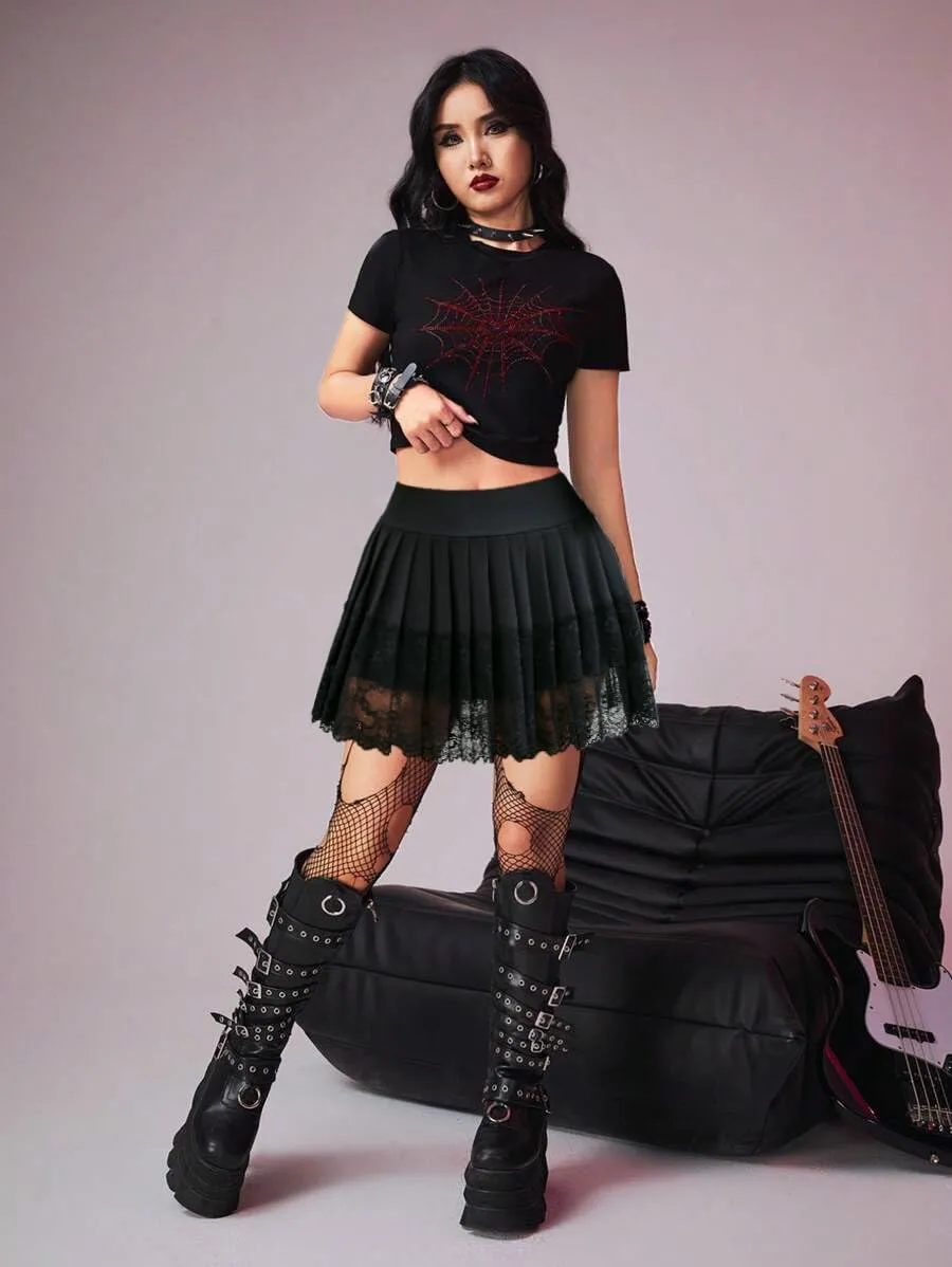 Avidlove Womens Pleated Skirt Lace Mini Skirts Sexy High Waist Short Going Out Skirt