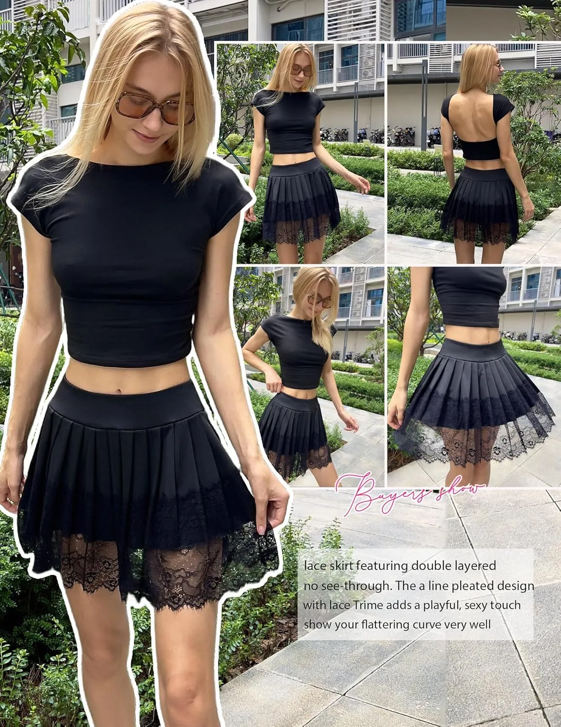 Avidlove Womens Pleated Skirt Lace Mini Skirts Sexy High Waist Short Going Out Skirt
