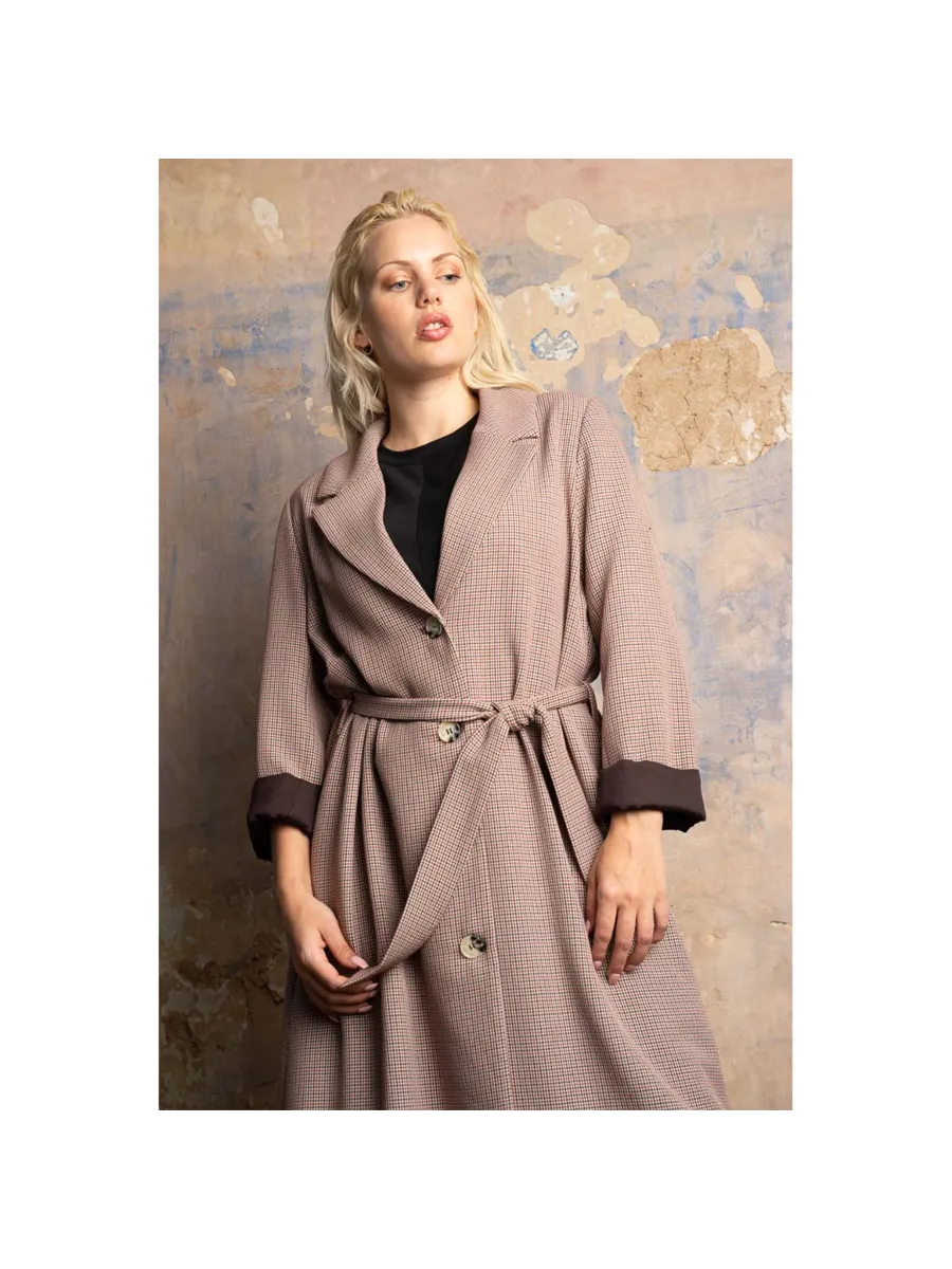 Banned Queen Betty Classic Trench Coat in Neutral Tone Check