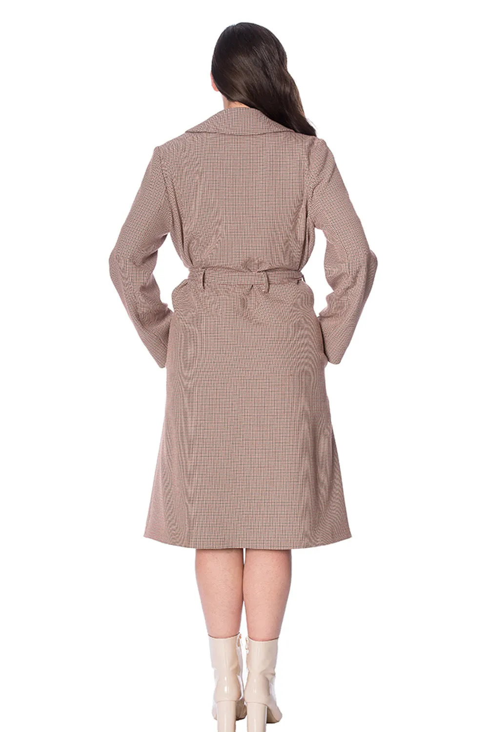 Banned Queen Betty Classic Trench Coat in Neutral Tone Check
