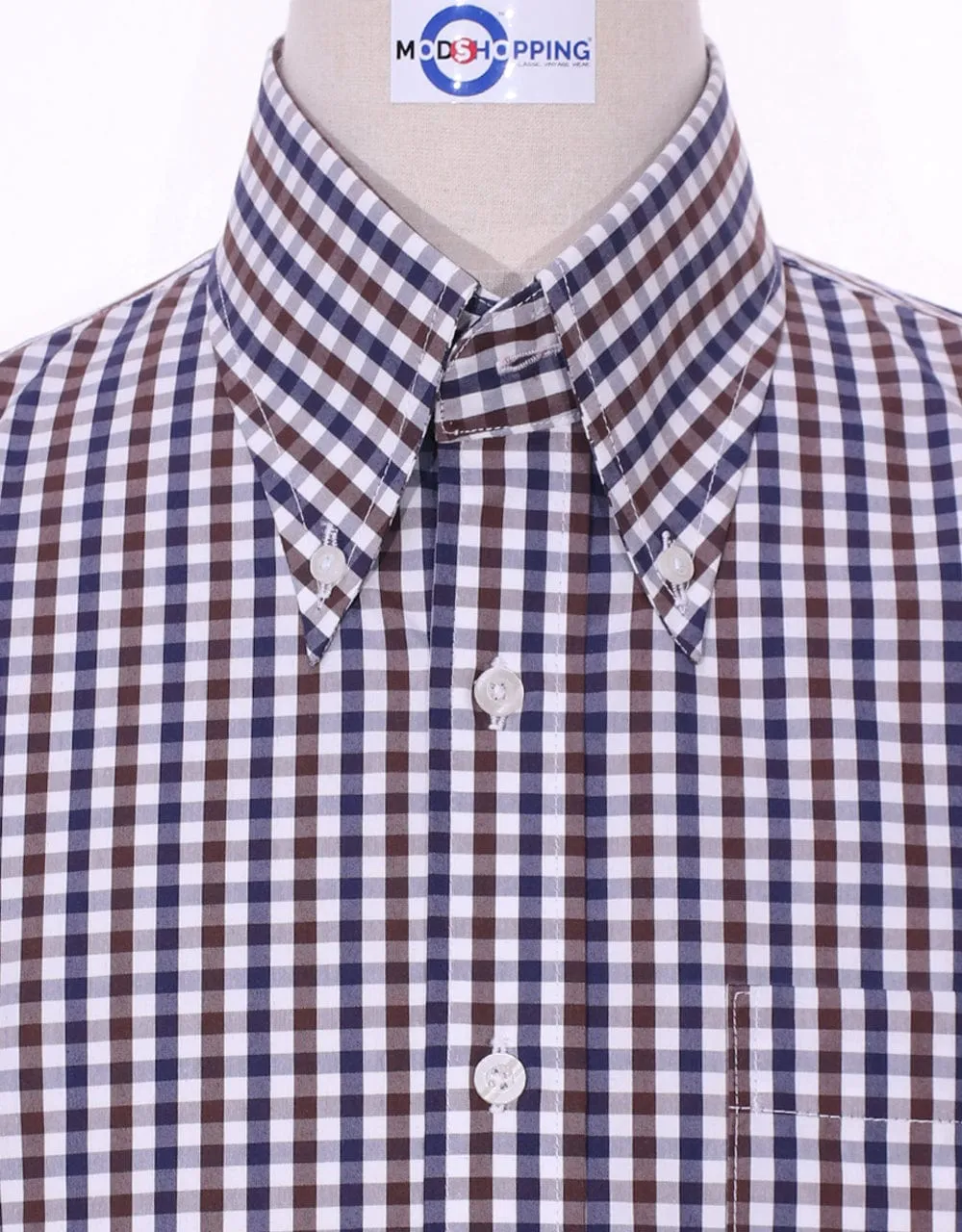 Brown And Navy Blue Gingham Check Shirt