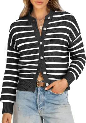 Caracilia Cardigan Sweaters for Women Cropped Open Front Tweed Knit Button Down Dressy Casual Jacket 2025 Spring Outwear