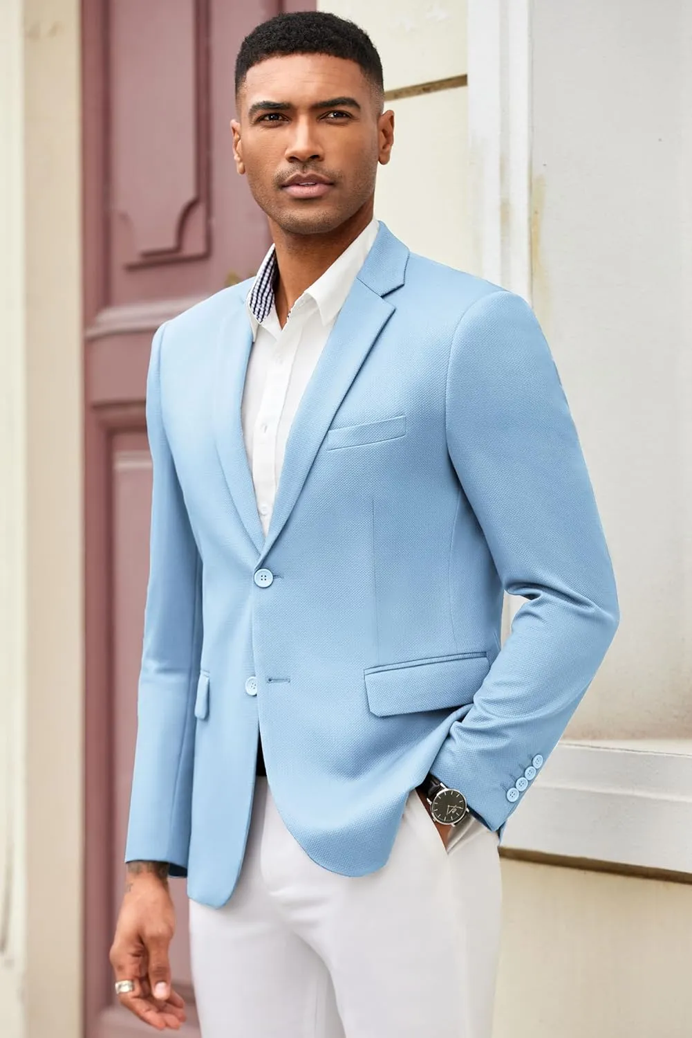 COOFANDY Mens Casual Blazer Slim Fit Suit Jacket Lightweight Knit Sport Coat Two Button Blazer Jacket