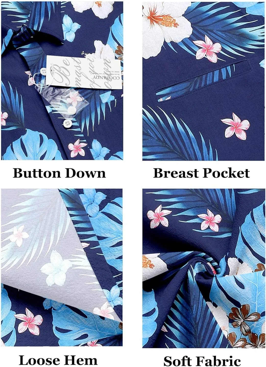 COOFANDY Mens Casual Linen Shirt Short Sleeve Button Down Shirt Summer Beach Hawaiian Shirts