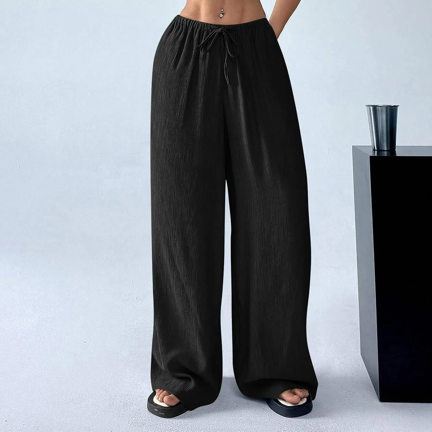 Cruise Pants for Women 2025 Vacation Outfits Drawstring Flowy Casual Pants with Pockets Wide Leg Lightweight Beach Sweatpants