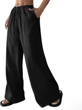 Cruise Pants for Women 2025 Vacation Outfits Drawstring Flowy Casual Pants with Pockets Wide Leg Lightweight Beach Sweatpants