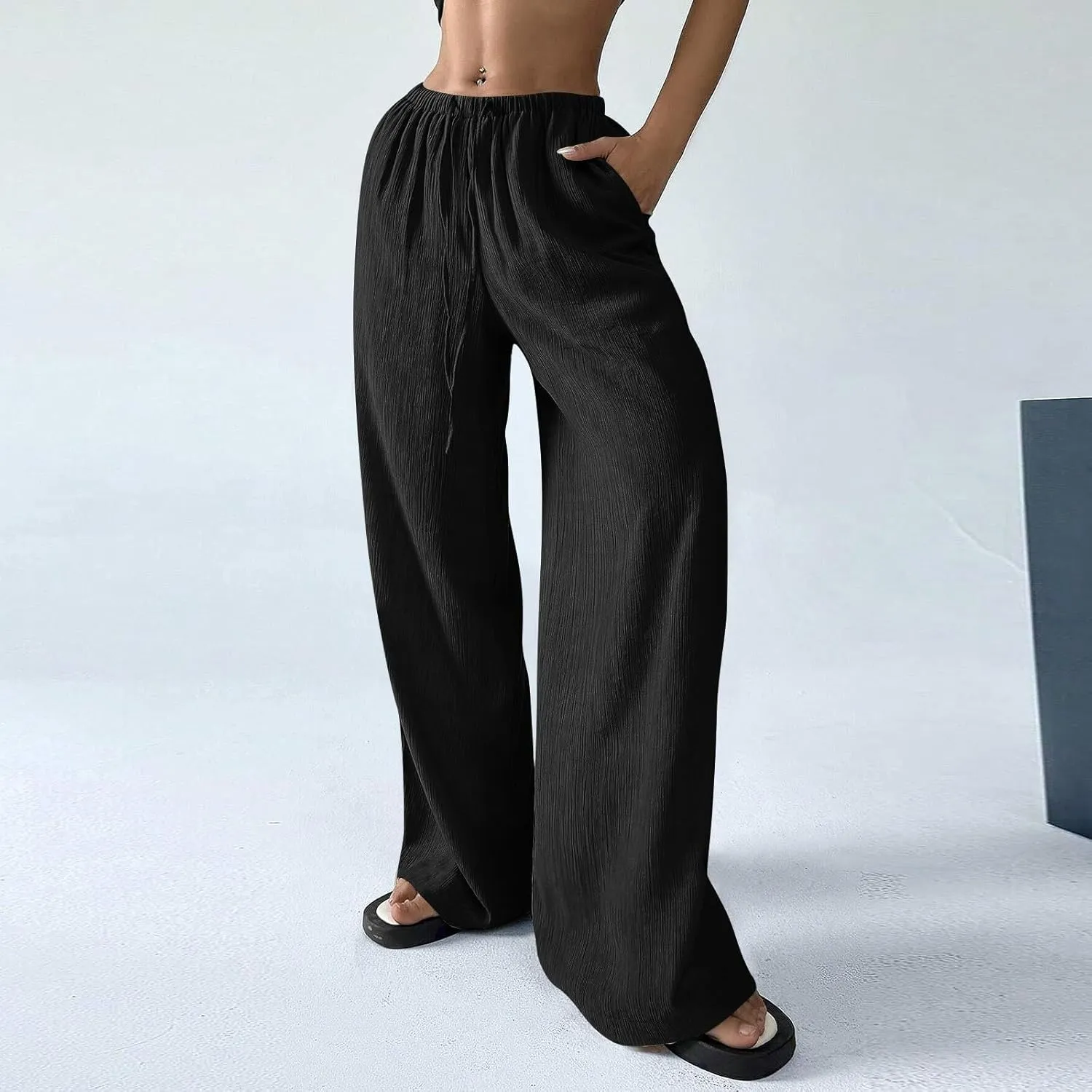 Cruise Pants for Women 2025 Vacation Outfits Drawstring Flowy Casual Pants with Pockets Wide Leg Lightweight Beach Sweatpants