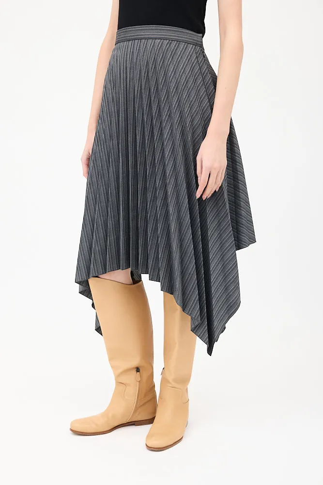 Dark Grey Wool Herringbone Pleated Skirt