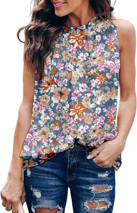 Dokotoo Womens Casual Sleeveless Shirts Halter Neck Leopard Print Tank Top and Blouses