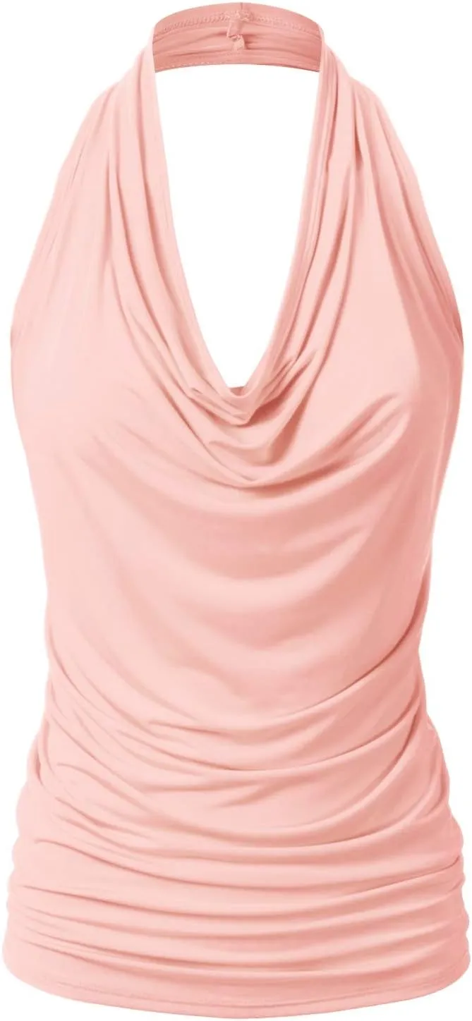 EIMIN Women's Casual Halter Neck Draped Front Sexy Open Back Tank Top (S-3XL)