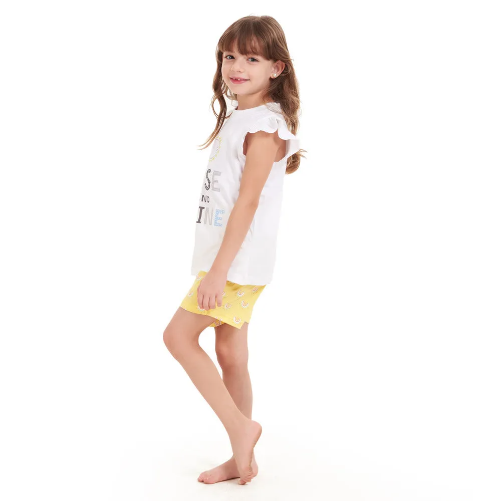 Girls summer pajama set Rise & Shine t-shirt   Pastel Yellow shorts