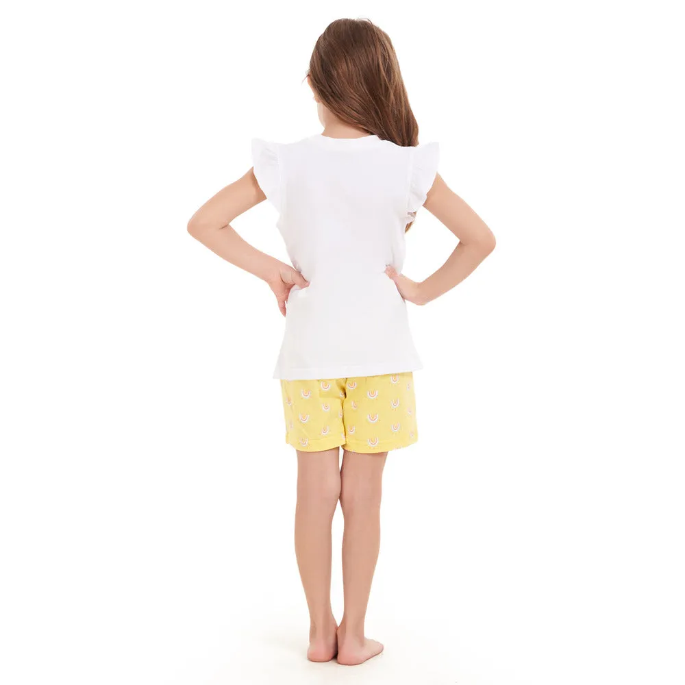 Girls summer pajama set Rise & Shine t-shirt   Pastel Yellow shorts