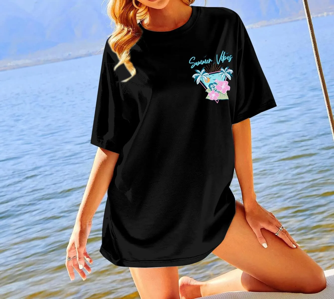 Hawaiian Shirts for Women Flower Shirt Oversized Graphic Tees Tropical Vacation Clothes Summer Vacation Tee