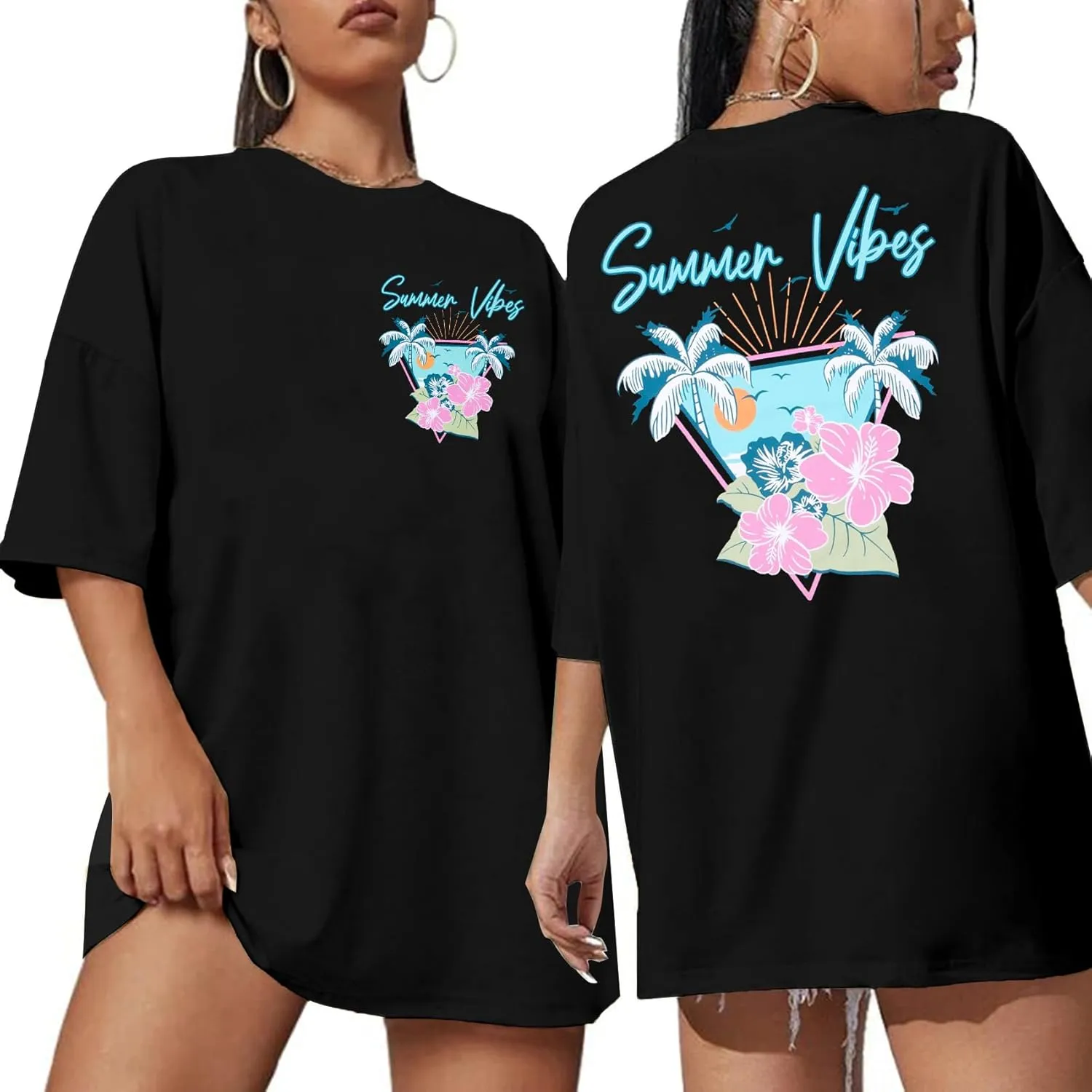 Hawaiian Shirts for Women Flower Shirt Oversized Graphic Tees Tropical Vacation Clothes Summer Vacation Tee