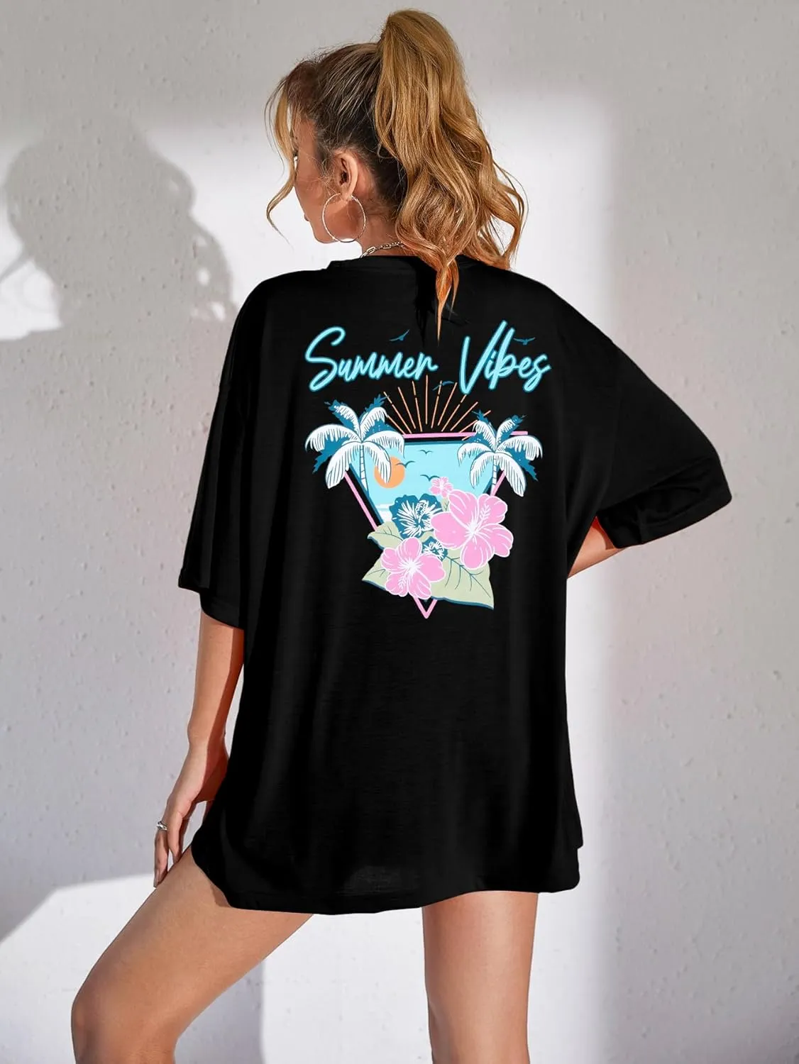 Hawaiian Shirts for Women Flower Shirt Oversized Graphic Tees Tropical Vacation Clothes Summer Vacation Tee