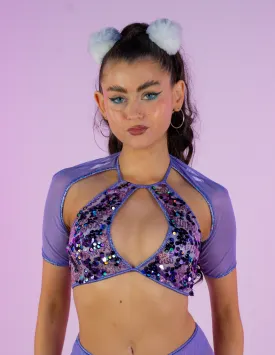 Lavender Sequin Disco Mesh Sleeve Top