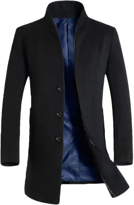 Lavnis Men's Trench Coat Long Wool Blend Overcoat Slim Fit Down Topcoat