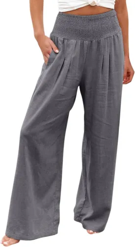 Linen Palazzo Pants Women 2025 Summer Boho High Waist Wide Leg Pant Plus Size Casual Flowy Trousers Beach Vacation Essential