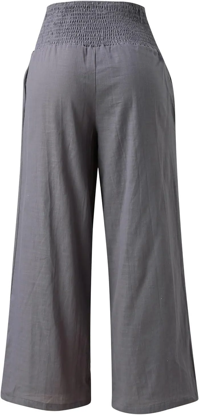 Linen Palazzo Pants Women 2025 Summer Boho High Waist Wide Leg Pant Plus Size Casual Flowy Trousers Beach Vacation Essential