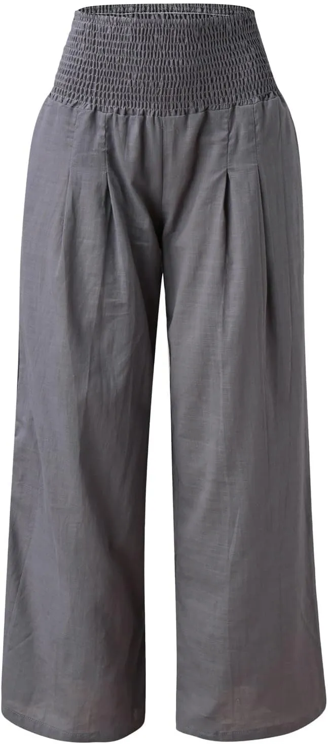 Linen Palazzo Pants Women 2025 Summer Boho High Waist Wide Leg Pant Plus Size Casual Flowy Trousers Beach Vacation Essential