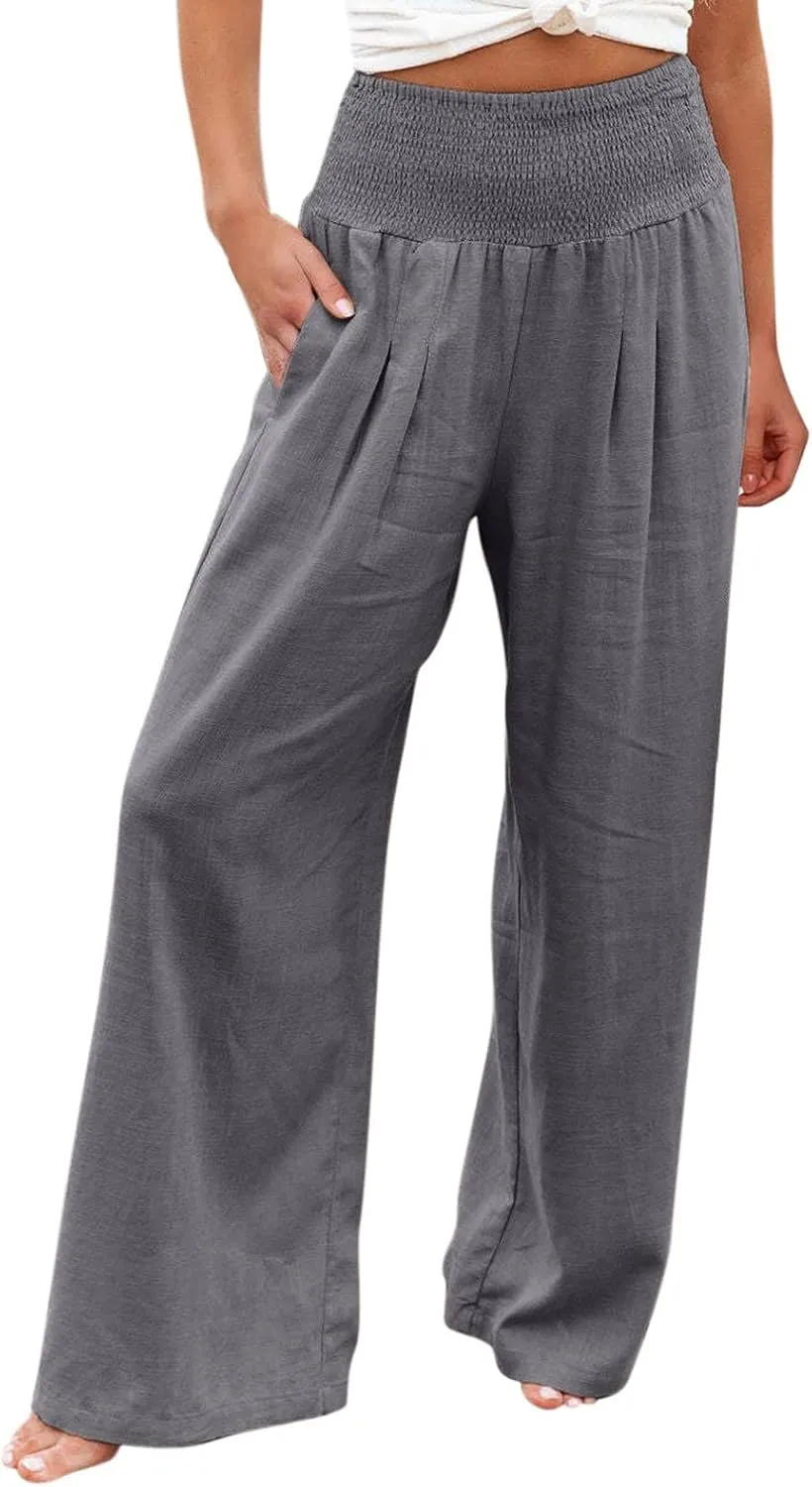 Linen Palazzo Pants Women 2025 Summer Boho High Waist Wide Leg Pant Plus Size Casual Flowy Trousers Beach Vacation Essential