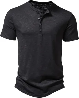 Men's Short Sleeve Henley Shirt Casual Stretchy Slim Fit T Shirt