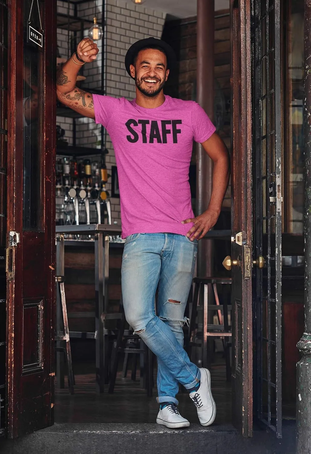 Men's Staff T-Shirt Front Back Print Tee Event Uniform Tshirt