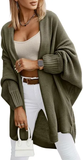 Miladusa Oversized Cardigans for Women Fall 2024 Trendy Open Front Batwing Sleeve Long Cardigan Sweaters