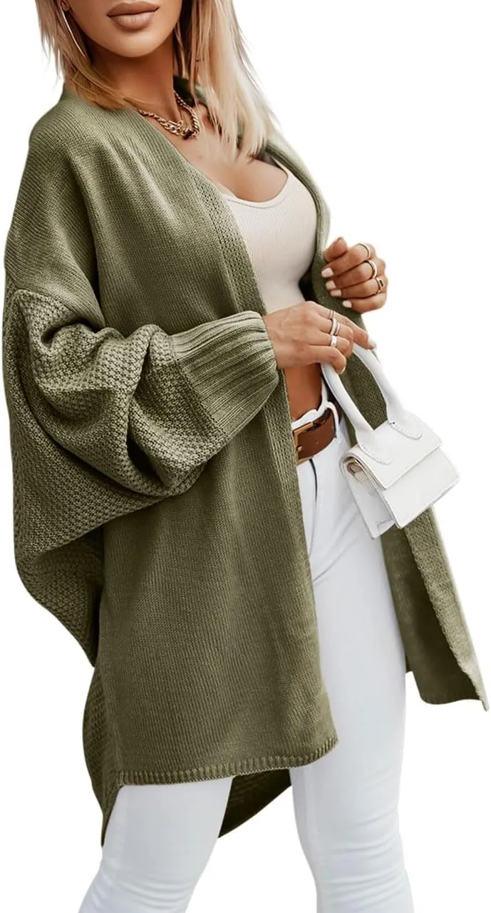 Miladusa Oversized Cardigans for Women Fall 2024 Trendy Open Front Batwing Sleeve Long Cardigan Sweaters