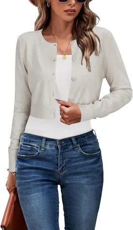 Newshows Cropped Cardigan Sweaters for Women 2025 Crew Neck Button Down Open Front Knit Bolero Shrugs