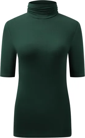 OThread & Co. Women's Half Sleeve Turtleneck T-Shirt Basic Stretch Layer Comfy High Neck Top