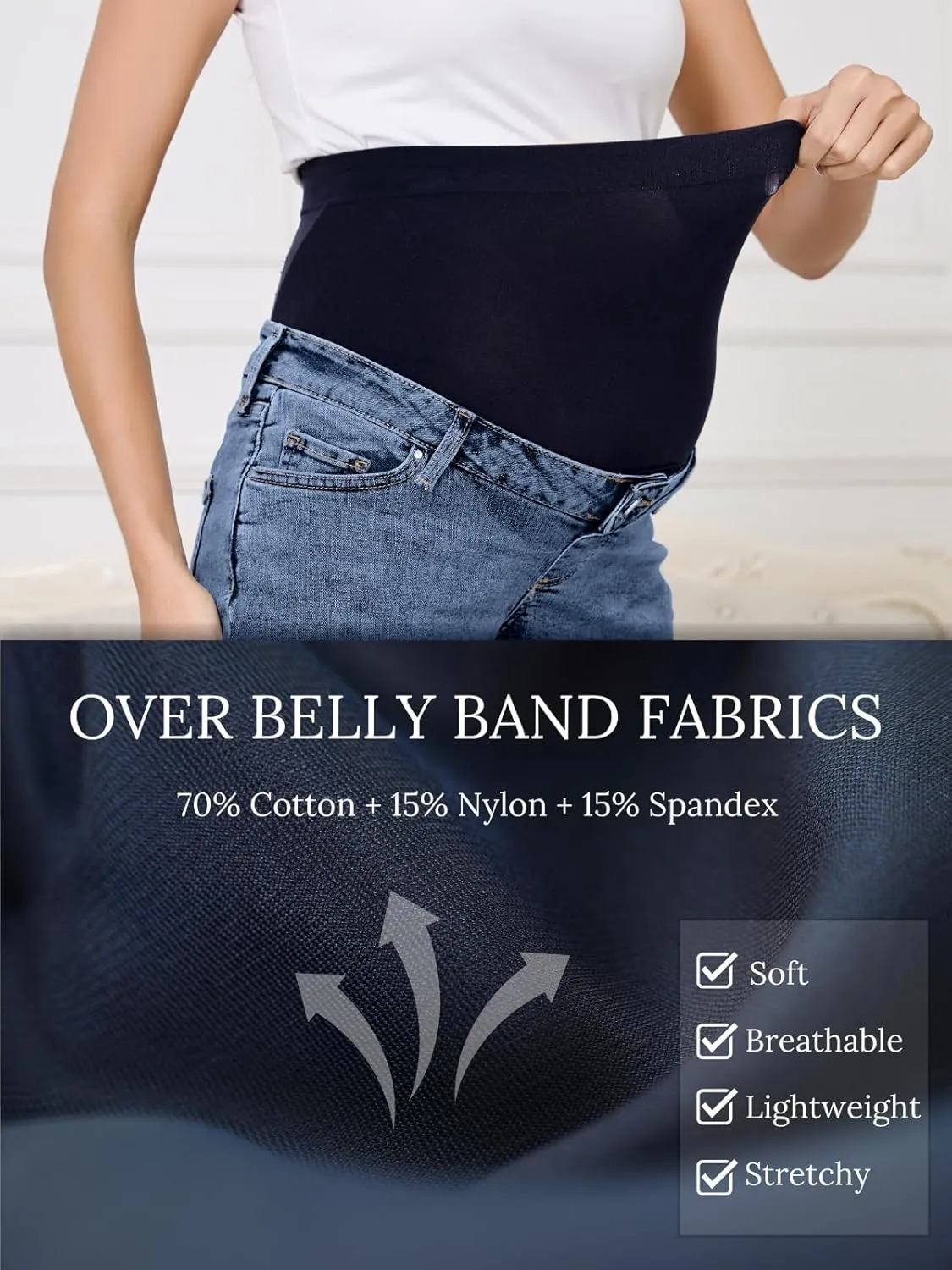 OVRUNS Women Maternity Jean Shorts Over The Belly Stretchy Comfy Rolled Cuff Pregnancy Denim Shorts with Pockets