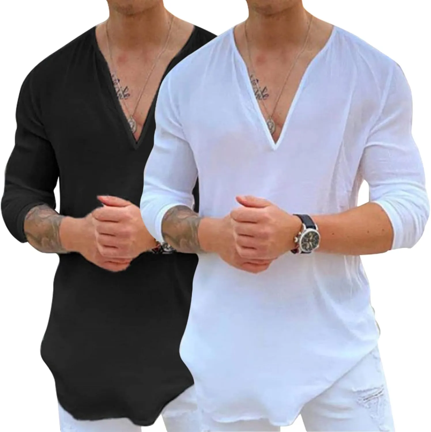 Rela Bota Mens Hawaiian V-Neck Shirt Solid Hippie Shirts Yoga Henley Shirt Beach Wear