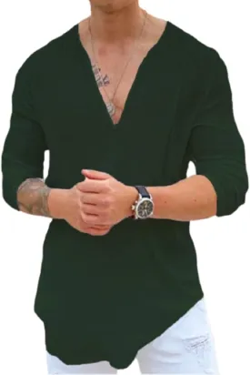 Rela Bota Mens Hawaiian V-Neck Shirt Solid Hippie Shirts Yoga Henley Shirt Beach Wear