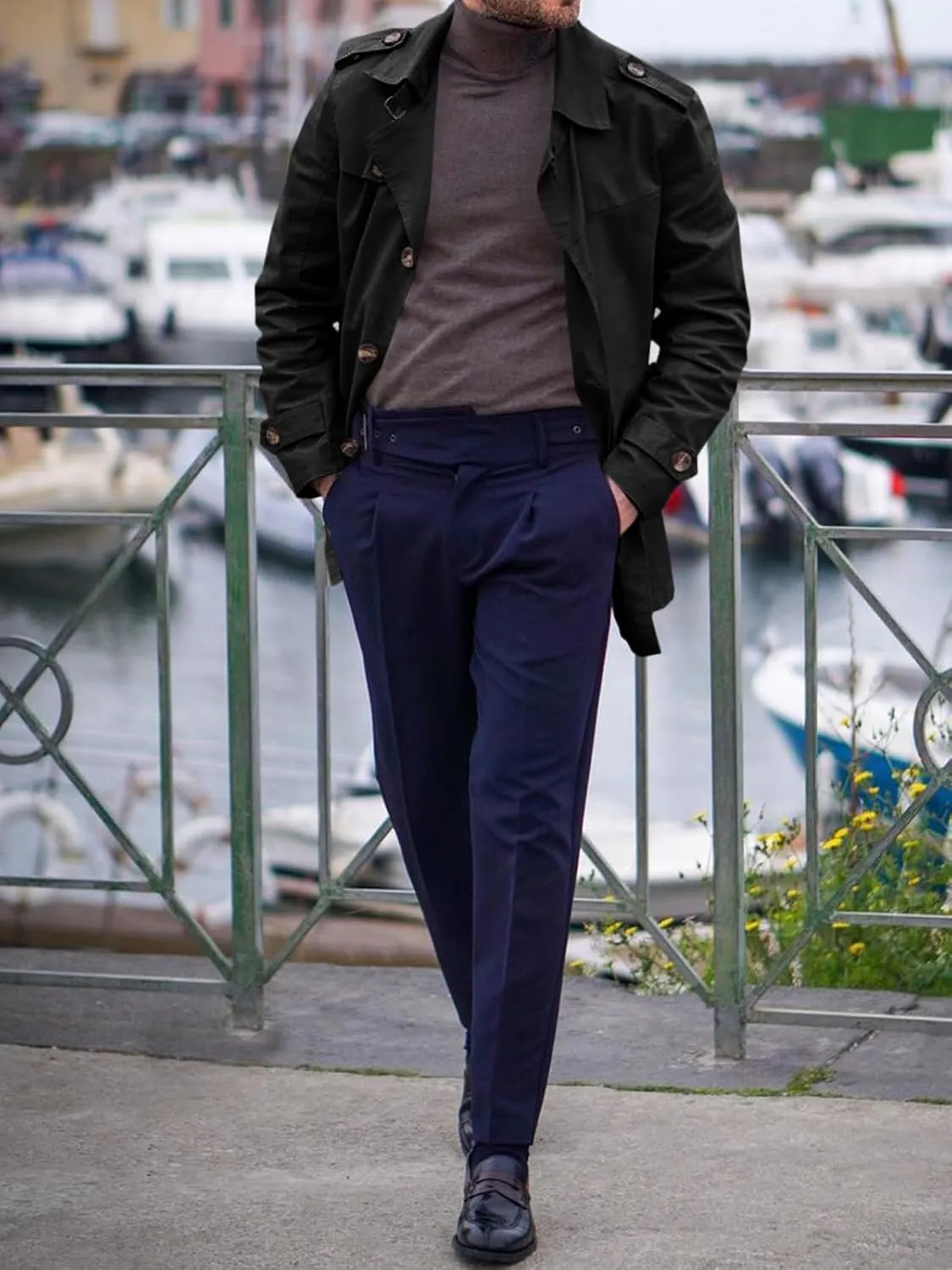 Runcati Mens Trench Coat Single Breasted Mid Length Slim Fit Notch Lapel Windbreaker Jackets