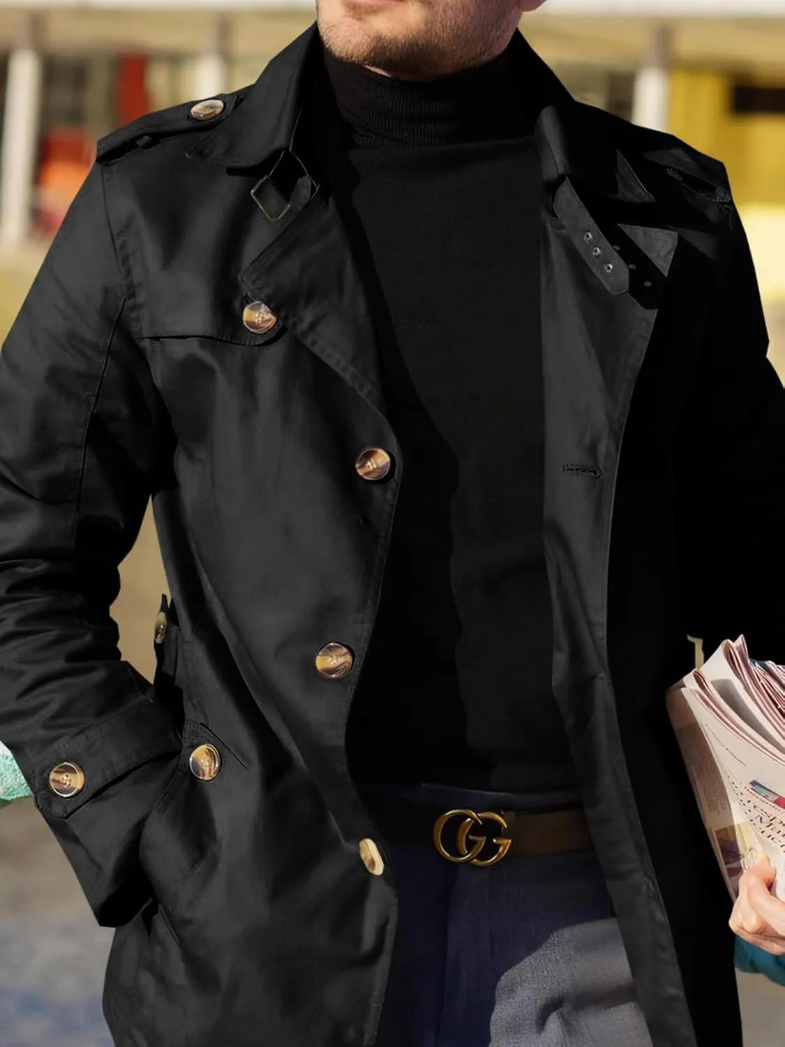 Runcati Mens Trench Coat Single Breasted Mid Length Slim Fit Notch Lapel Windbreaker Jackets