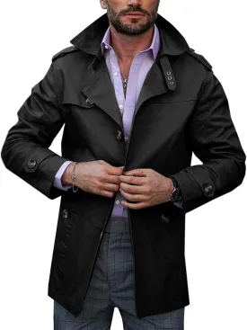 Runcati Mens Trench Coat Single Breasted Mid Length Slim Fit Notch Lapel Windbreaker Jackets
