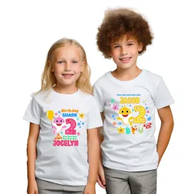 Shark Birthday Shirt,Custom name s.ha.rk birthday shirt Girl, Boy,Shark Matching birthday shirts for family,Shark thdeme birthday shirt,Custom Name Age birthday shirt for kids,Handmade Decorated T-Shirts BS1