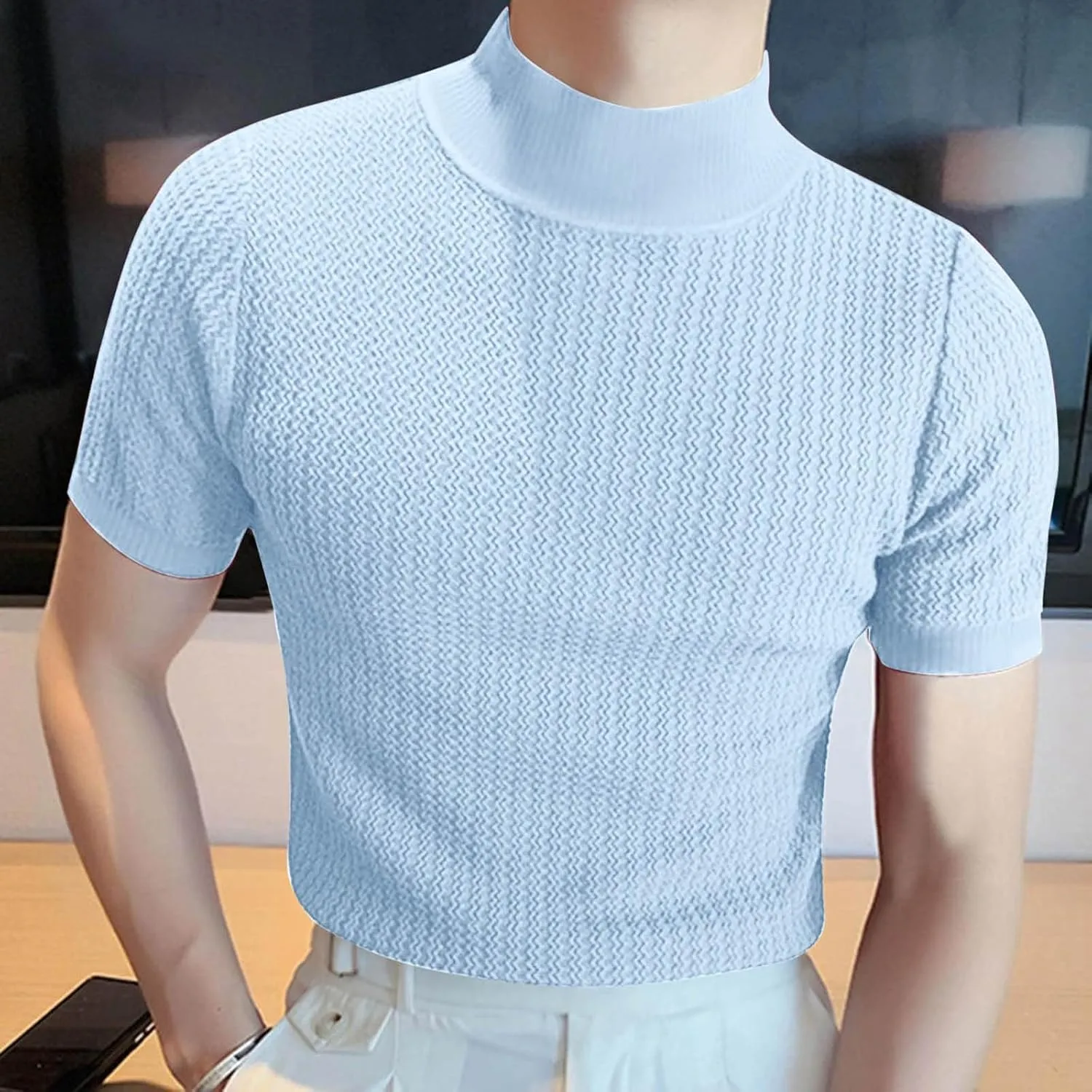 Short Sleeve Shirts for Men Basic Mock Turtleneck Regular Fit Undershirt Fall Thermal Pullover Solid Color Tops