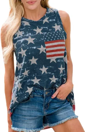 Spadehill 4th of July Women Patriotic American Flag Tank Top