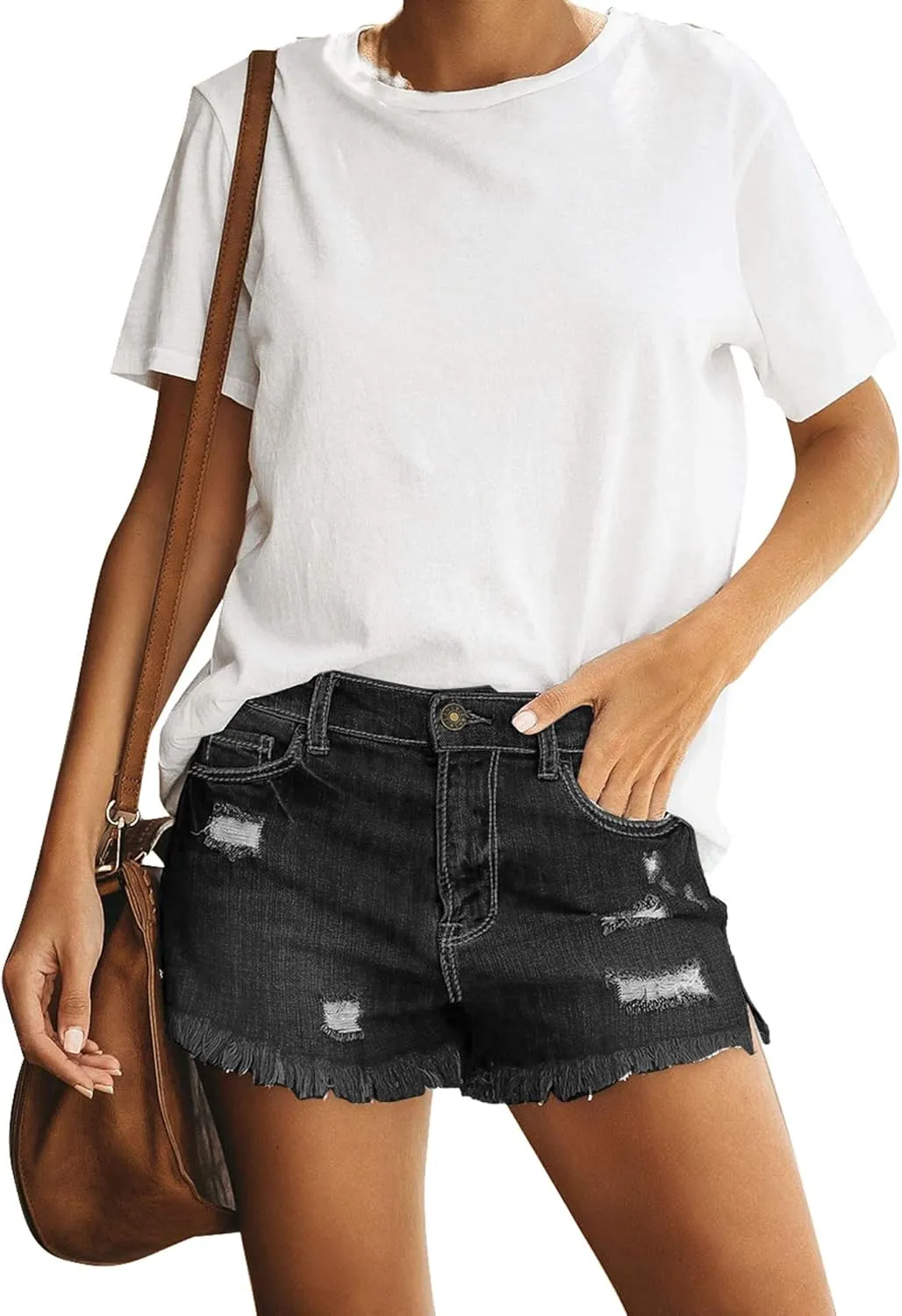 Utyful Women's Casual Summer Ripped Washed Distressed Stretch Denim Jean Shorts