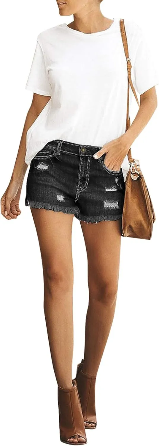 Utyful Women's Casual Summer Ripped Washed Distressed Stretch Denim Jean Shorts