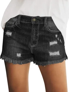 Utyful Women's Casual Summer Ripped Washed Distressed Stretch Denim Jean Shorts
