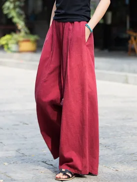 Vintage Loose Wide Leg Solid Color Pants